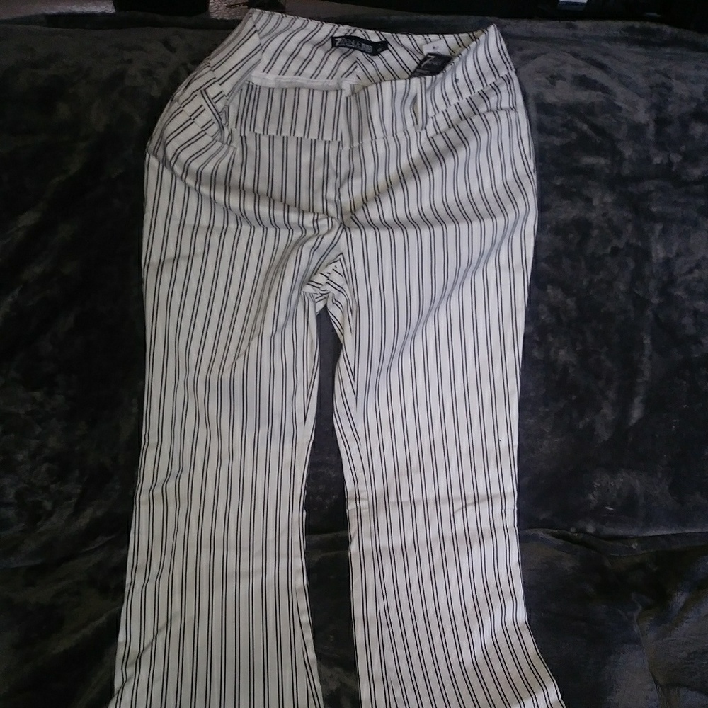 White and black striped dress pants
